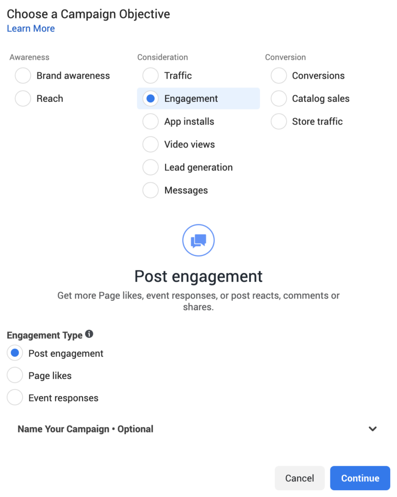 Facebook ads campaign objectives