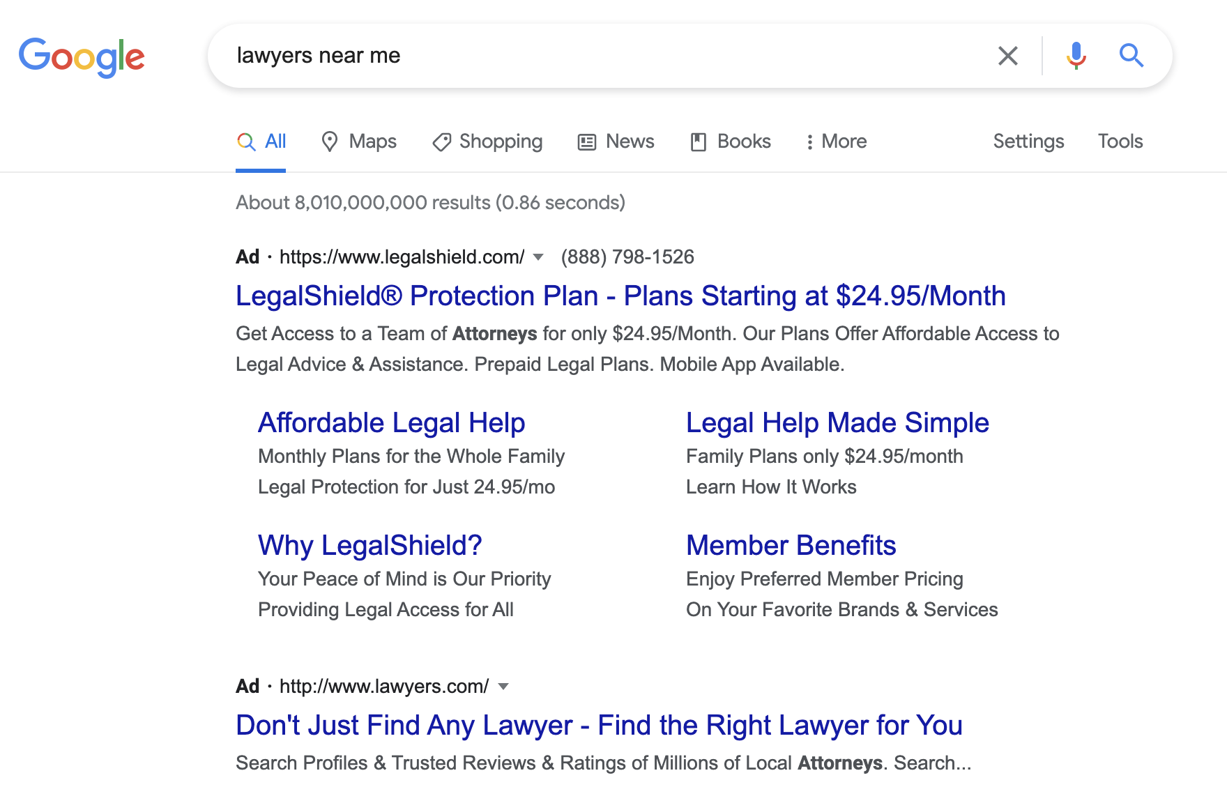 Google Paid Advertising Results Example