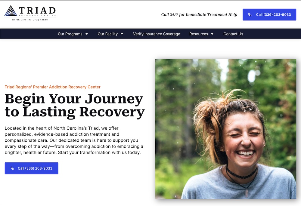 Triad Recovery addiction treatment website design